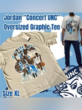 Jordan Men's Concert UNC Oversized Graphic Tee - Grey, Size XL
